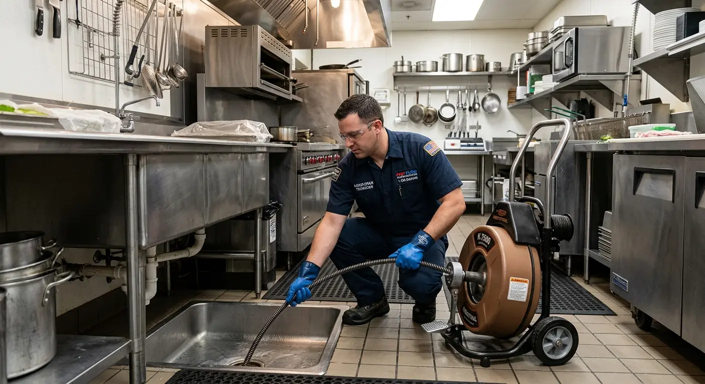 Commercial drain cleaning service in a restaurant kitchen in Spokane